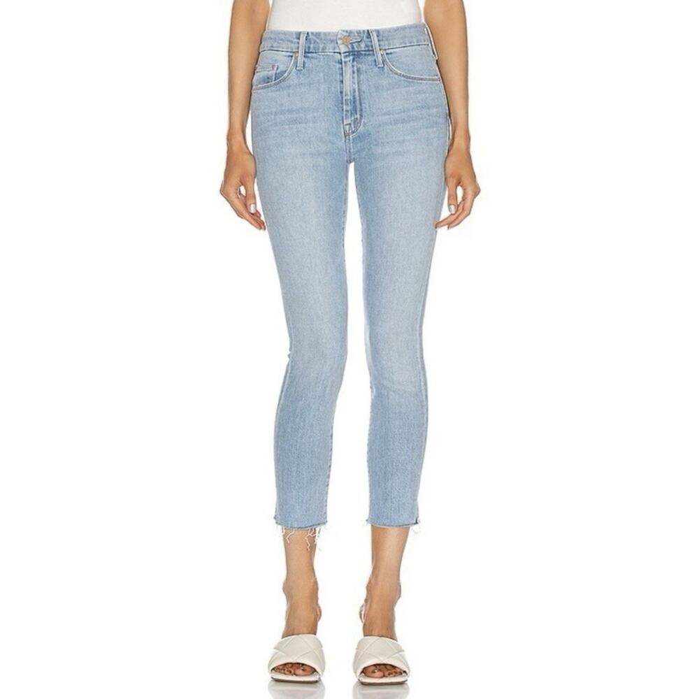 Mother The Looker Ankle Snippet Zapped Light Wash Raw Hem Skinny Jeans